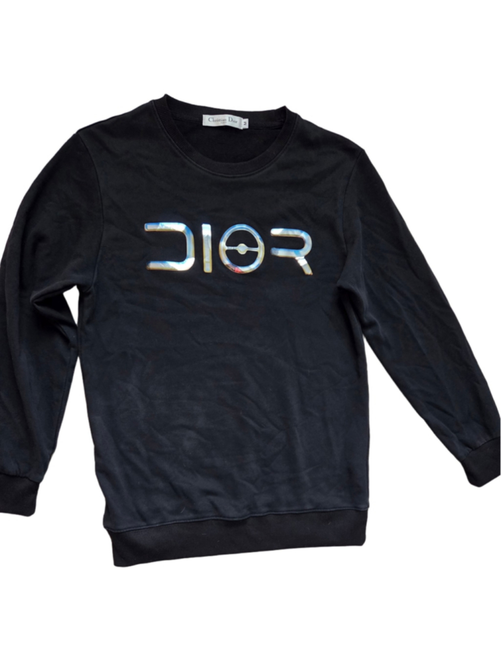 Men's Christian Dior Sweatshirt Size M Black Silver Mirror Logo